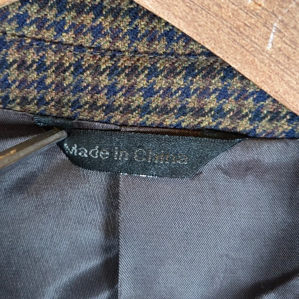Gianfranco Ruffini Mens 39S‎ Lambswool Houndstooth Blazer Jacket Brown Blue